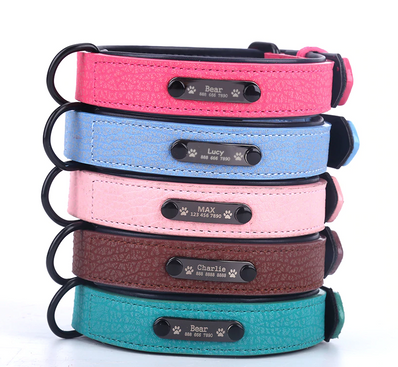 Personalized Dog Collars adjustable Soft Leather Custom Dog Collar Name ID Tags For Cat puppy Large Dogs collar Pet Accessories
