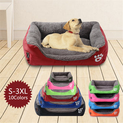 S-3XL Fleece Dog Bed Paw Pattren Waterproof Bottom Pet Sofa Mat Warm Dog Bed