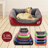 S-3XL Fleece Dog Bed Paw Pattren Waterproof Bottom Pet Sofa Mat Warm Dog Bed